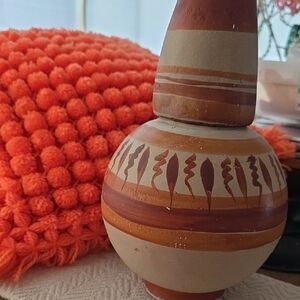 Handcrafted Terracotta Vase with Orange Accents